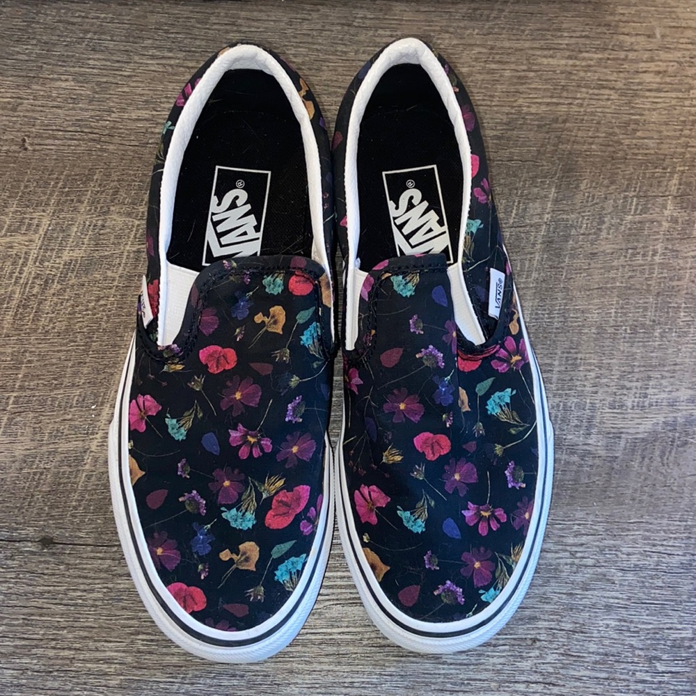 Vans Women's Floral Slip-On Sneakers - Black and Multicolor